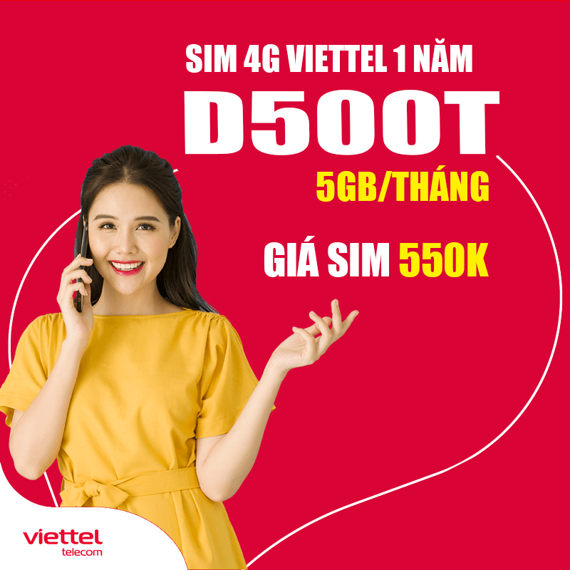 Sim 4G Viettel trọn gói 1 năm, 5GB/tháng giá 550k